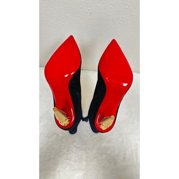 Christian Louboutin Boots Black with Red Sole & Gold Lipstick Heels. - Picture 3 of 8